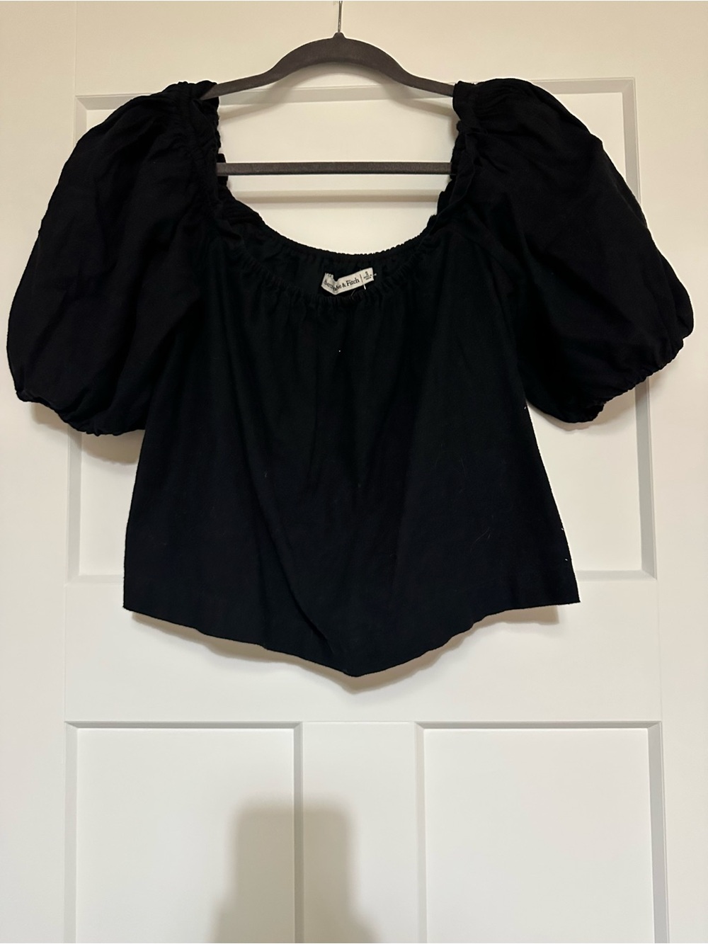 Puff-Sleeve Black Peasant Top by Abercrombie and Fitch